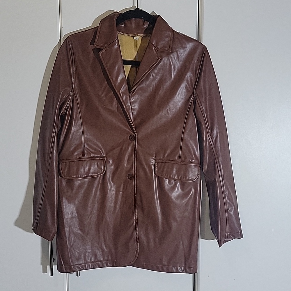 Brown Faux Leather Blazer